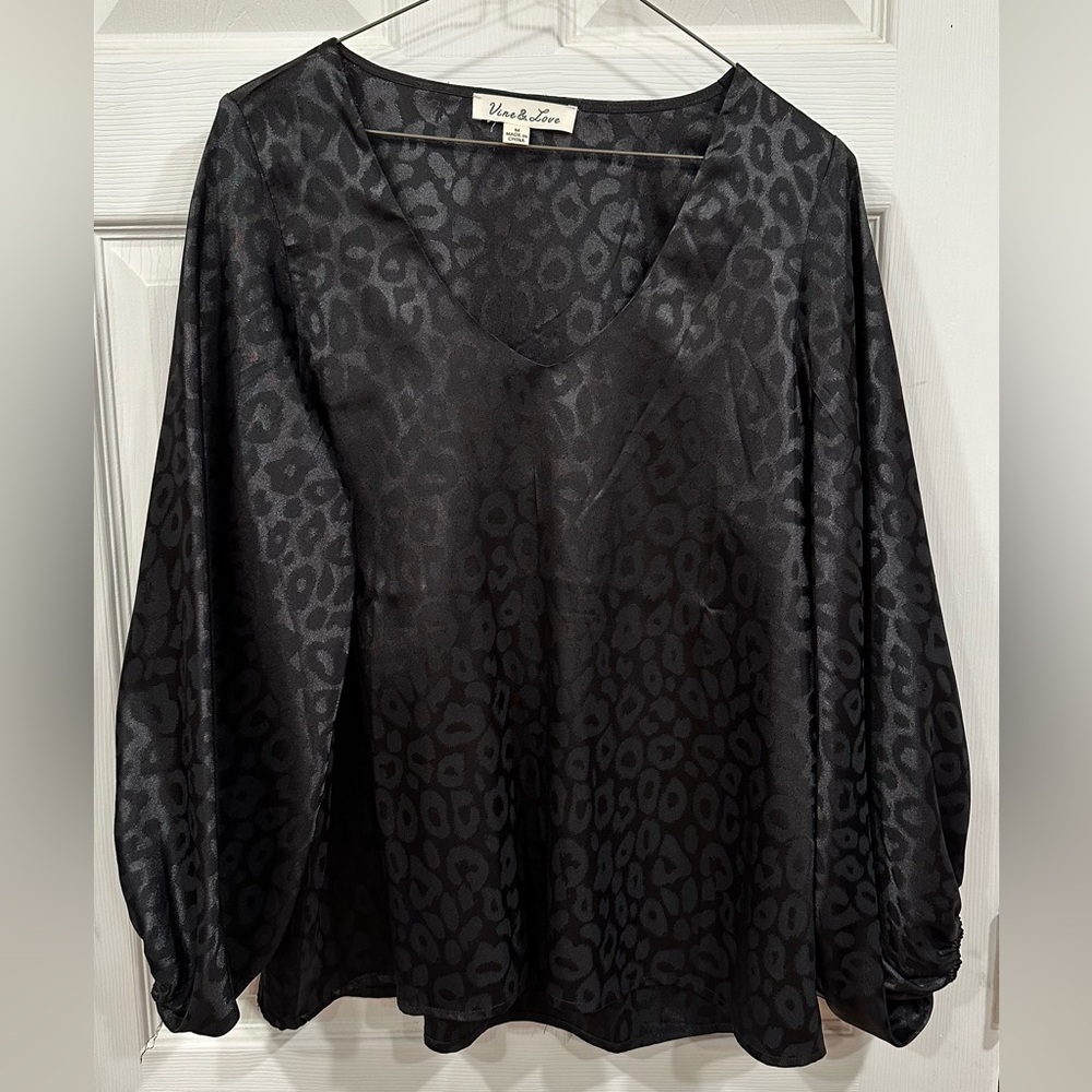 Black leopard print flowy long sleeve blouse